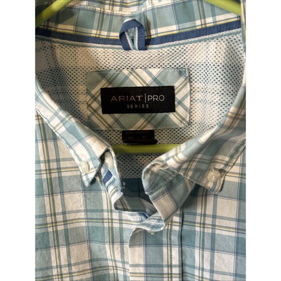 Ariat PRO Series button Front men's XL Shirt Plaid Blue White long sleeve Logo - Picture 6 of 8